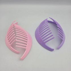 2 Vtg Tzers Style Hair Cincher Comb Banana Clips 4.5 inch 1980s Pink Lavender