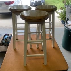 Wooden Swivel Barstools  Set Of 3