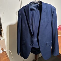 Men’s 2-pcs Suit Kenneth Cole Reaction Techni -Cole 38R 32W-34L Slim Blue Navy