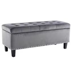 Gray Storage Ottoman Bench – Tufted Upholstered Storage Seat