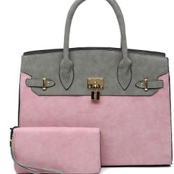 Pink & Grey Large Purse With Matching Wallet 