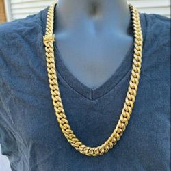 Men's 18K Gold Plated Stainless Steel Miami Cuban Link Bracelet Chain Necklace