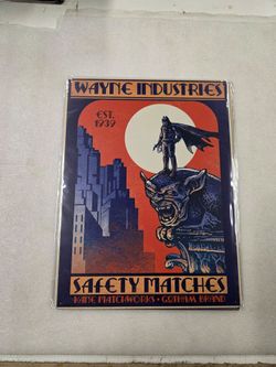 Batman Bruce Wayne industries matchbook brand metal sign