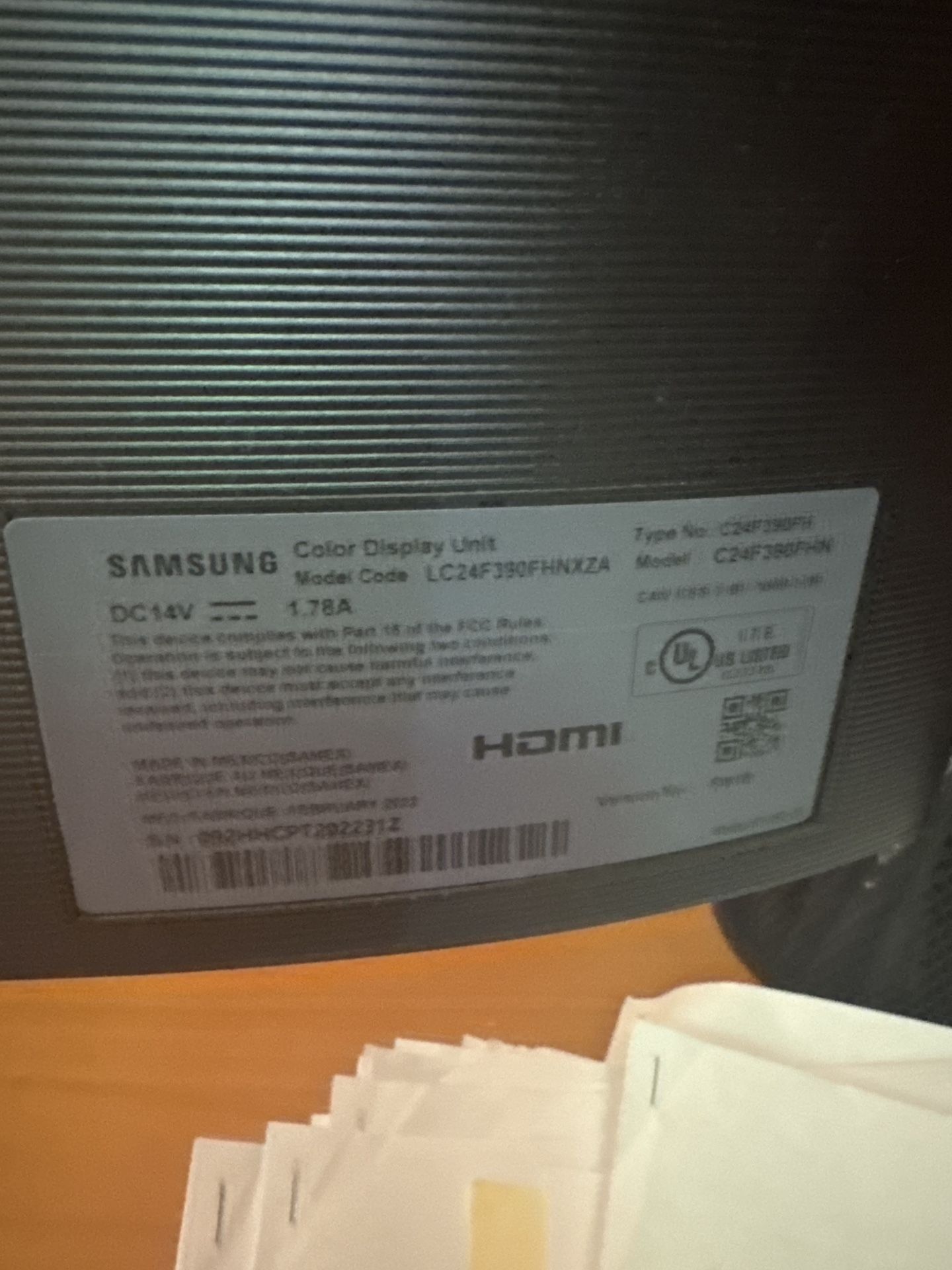 Samsung 24” Curved LED Monitor – Model LC24F390FHNXZA