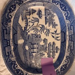 Antique Blue Willow pattern serving platter 