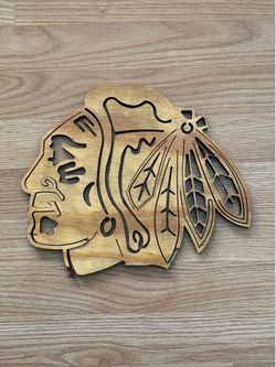 Decorative Wooden Blackhawks Logo
