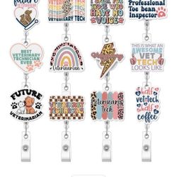 12 Pcs Vet Tech Gifts Bulk Vet Tech Badge Reel Veterinary Technician Week Badge Holder Retractable