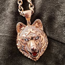 Solid 10 Karat Gold Diamond Wolf Pendant