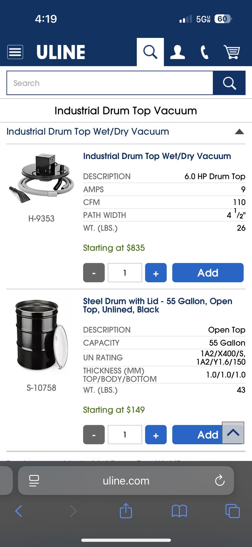 Drum Top Industrial Vacuum