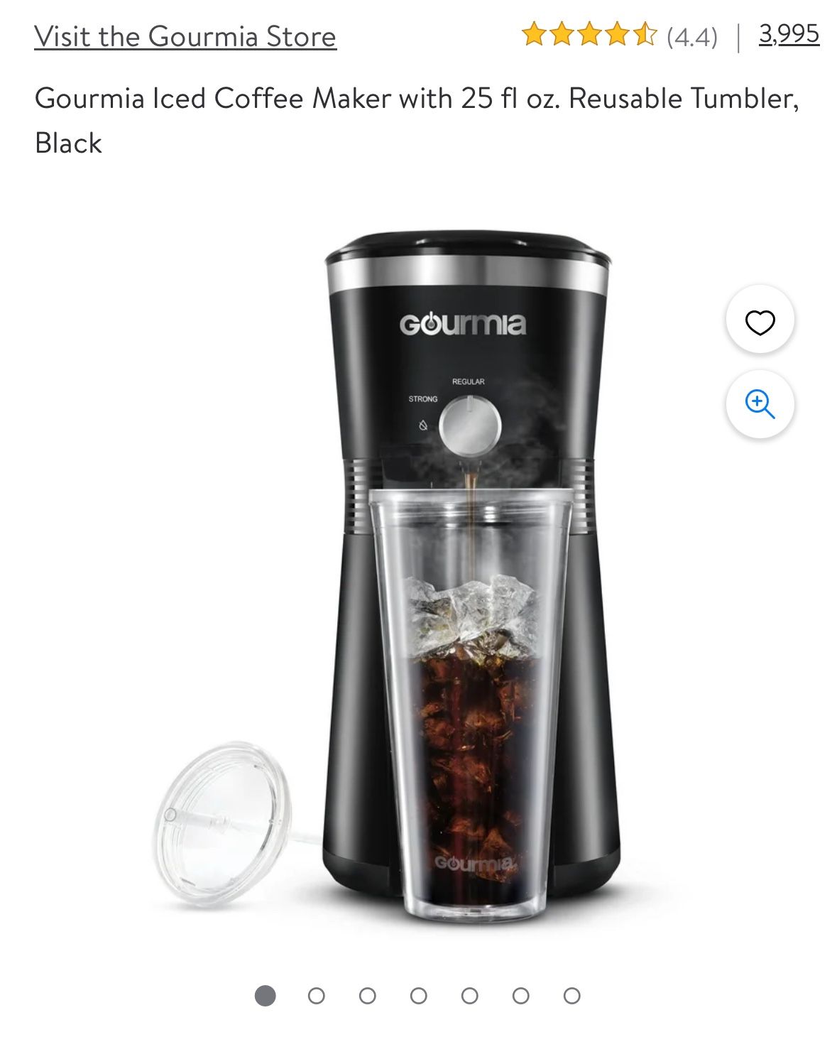 Gourmia Iced Coffee Maker with 25 fl oz. Reusable Tumbler