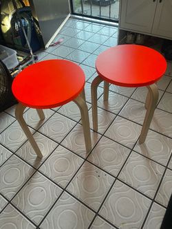 Ikea wood orange stools or side tables