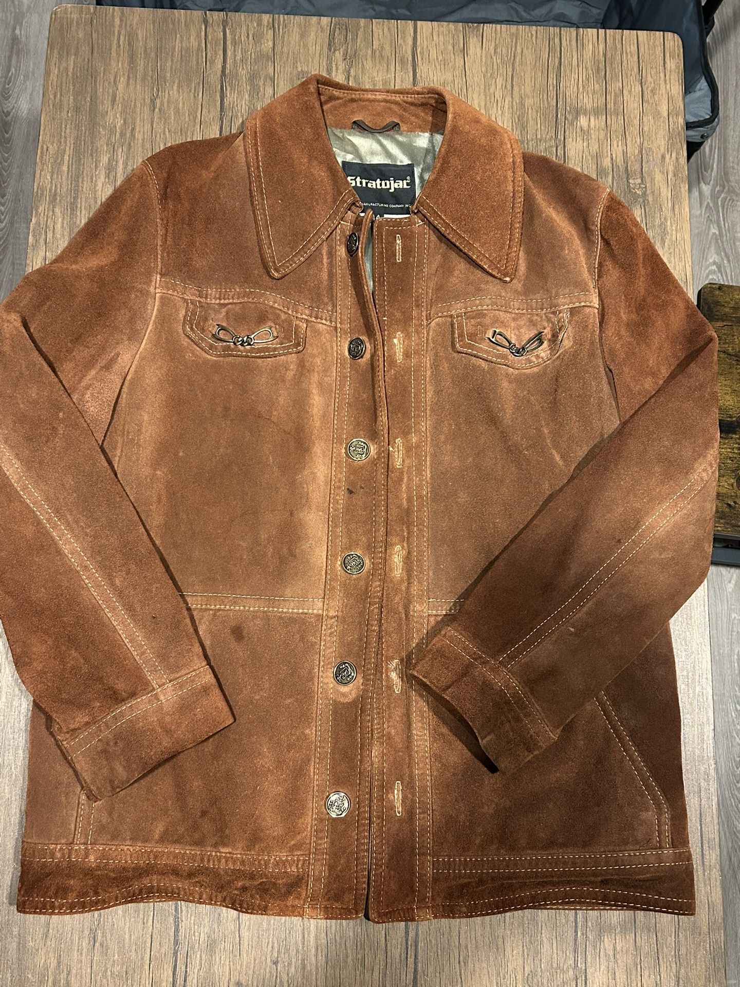 AMAZING VINTAGE STRATOJAC MENS LEATHER SUEDE BROWN WESTERN JACKET STYLISH WINTER