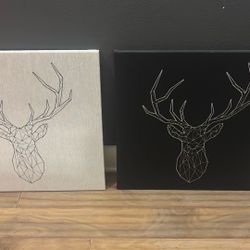 22” Square Black and White Canvas On Wood