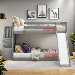 Floor Bunk Bed With Slide And Stairs Twin Over Twin Bunk Bed