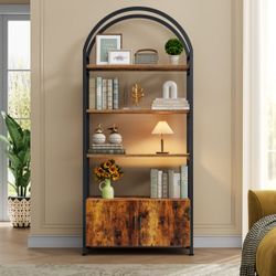 Arched Bookcase with Storage Compartment, Black & Brown