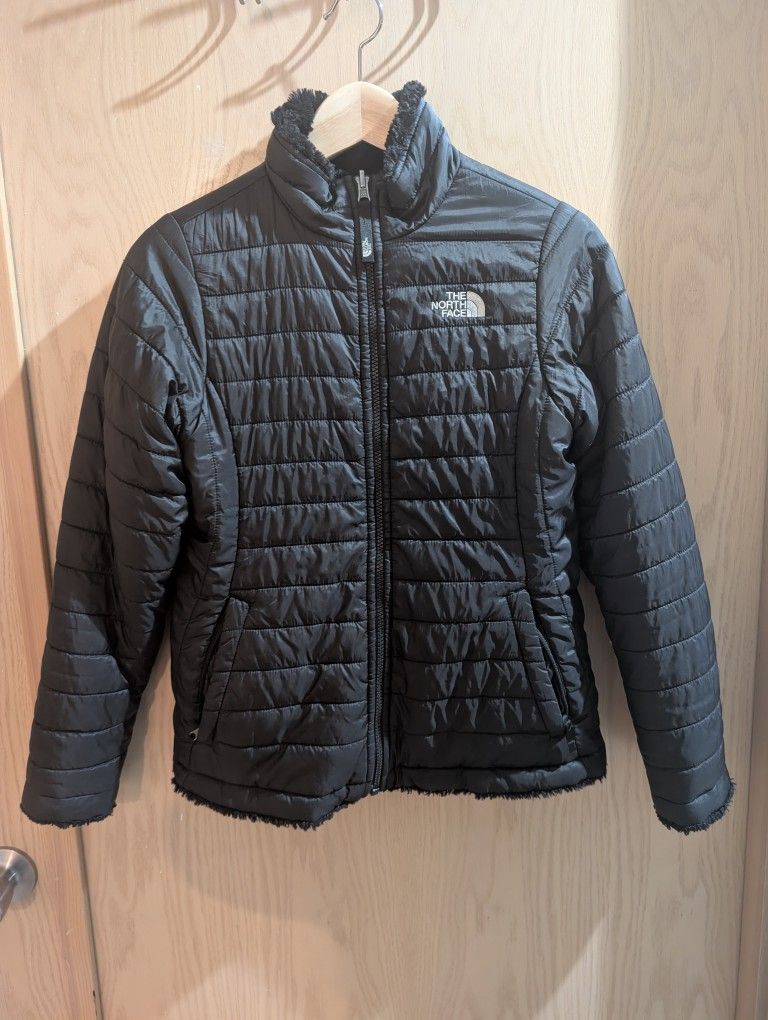 The North Face Girl's Reversible Mossbud Swirl Quilted & Fleece Jacket - Black, Large (14/16)
