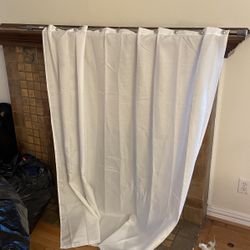 Brand New White Shower Curtain, Silver Rod, And Silver Rings 