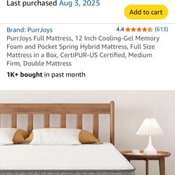 New full size Mattress, Bed protector, Frame