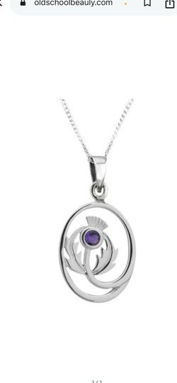 Silver Scottish Thistle Oval Pendant Necklace