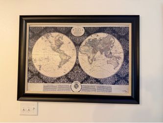 Large Framed Vintage World Map Wall Art
