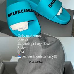 Balenciaga Logo Teal Slides