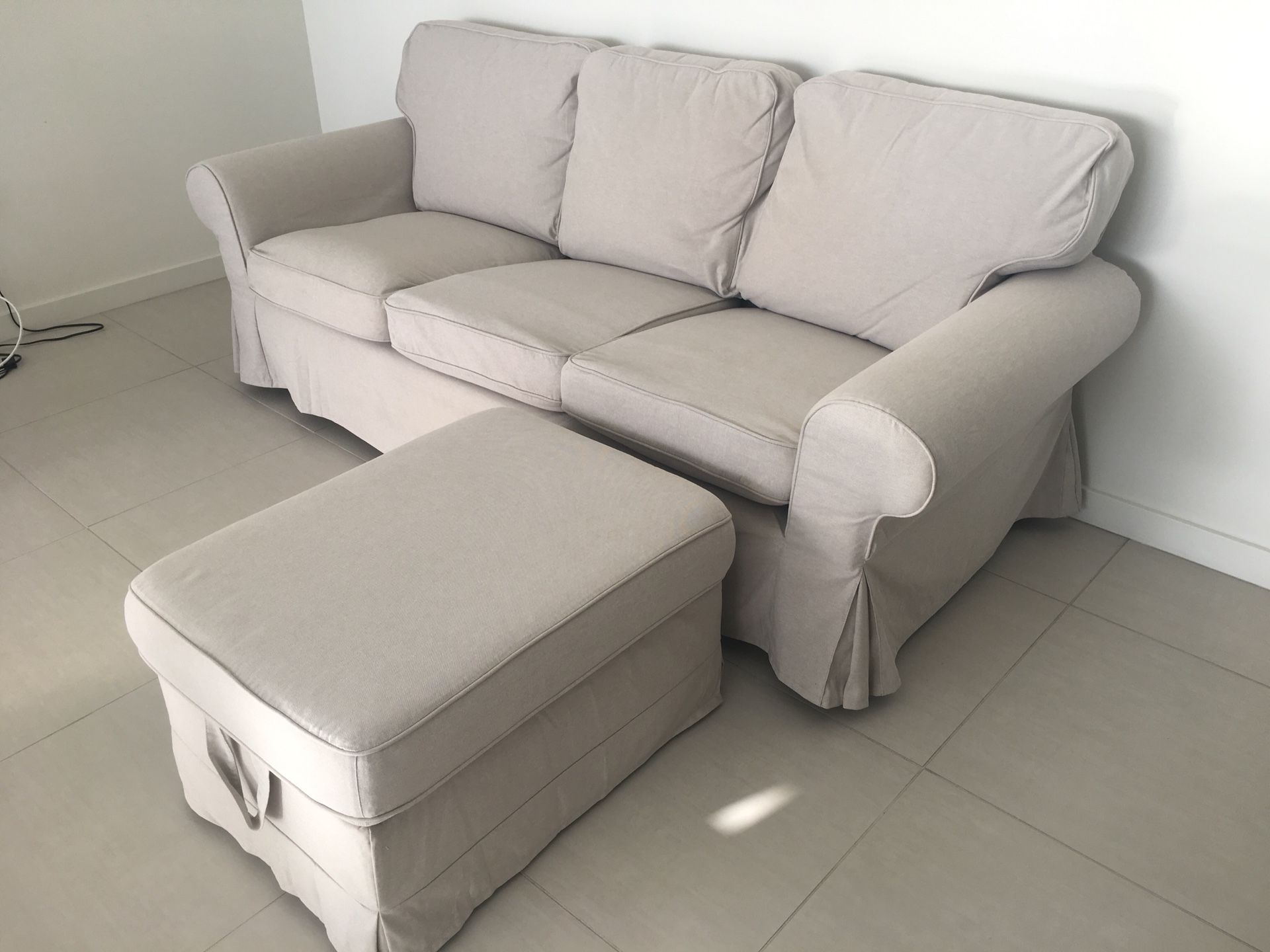 EKTORP Sofa, Lofallet beige and ottoman