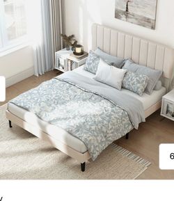 Bed frame queen size gray beige new