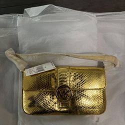 Gold Michael Kors Fulton Leather Handbag 
