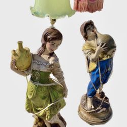 Vintage Capodimonte Heavy Girl Boy Floor Lamps