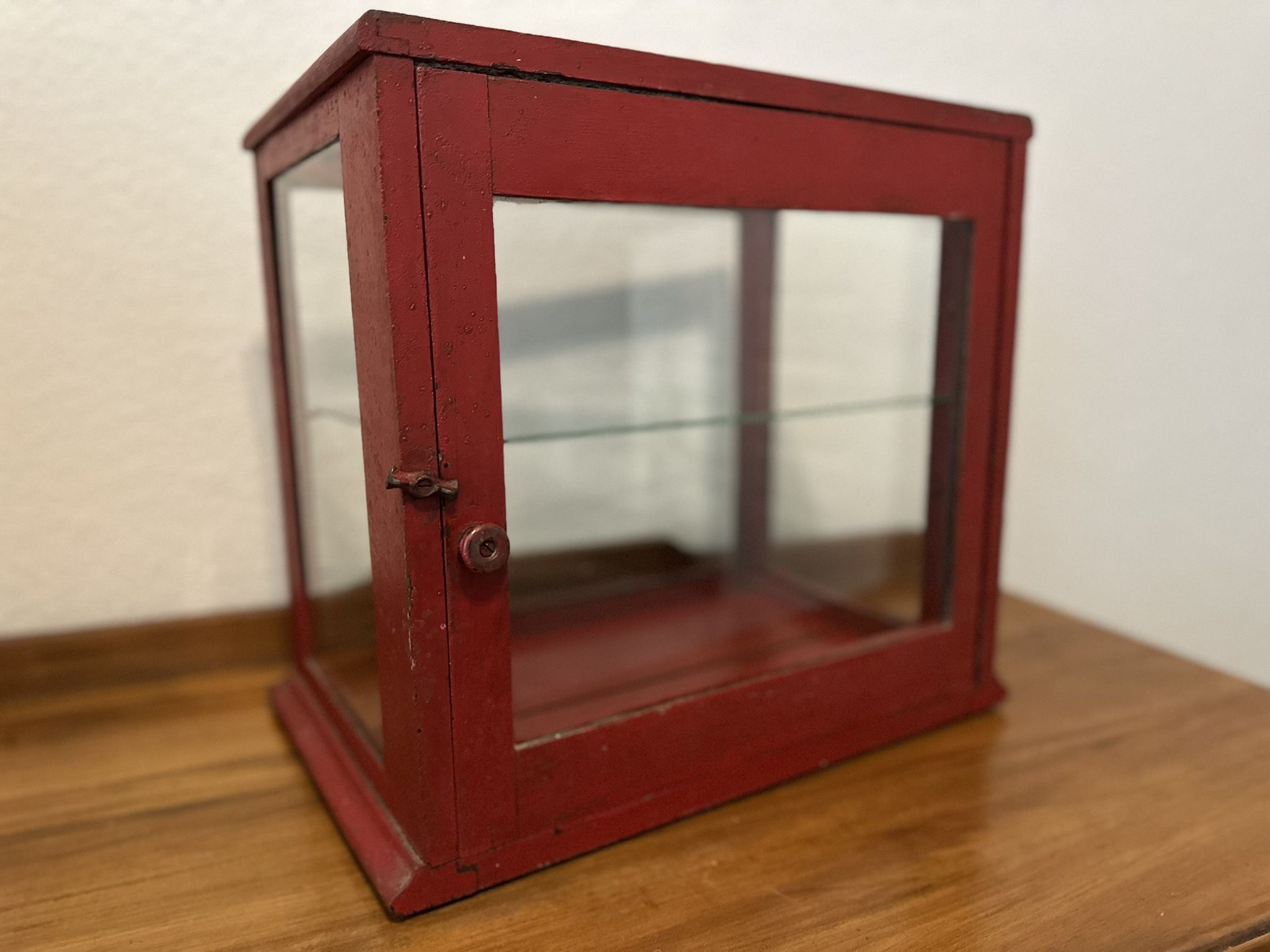 Antique Wood & Glass Counter Top Display Case with Glass Shelf 
