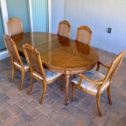Drexel Esperanto Dining Set | MCM Walnut Table | Cane Back Chairs