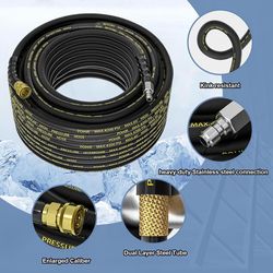 POHIR Power Washer Hose 125FT, High Pressure Washer Hose With 3/8" Quick Connector, Steel Wire Braided Hose With 2 Quick Connect Kits Compatible M22 1