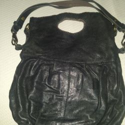 LUCKY BRAND BLACK LEATHER "THE WANDERER" CONVERTIBLE HOBO BAG