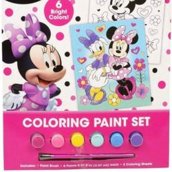 NEW Disney Minnie Mouse Coloring Paint Set Includes Paint Brush Paints Color Sheet Book Kids Children Fun Art Craft Activity