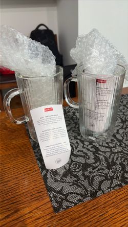New Bodum Bistro Double Wall Insulated Glass Mugs with Handles - Set of 2