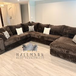 160” Ultra-Oversized Chocolate Fluffy Sectional Couch