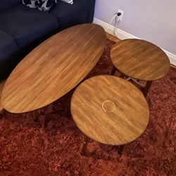 Mid-Century Style Coffee Table + 2 Side Tables (Matching Set)