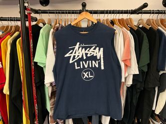 Stüssy Livin' XL Graphic Muscle Tank Navy Blue White Logo Size Large