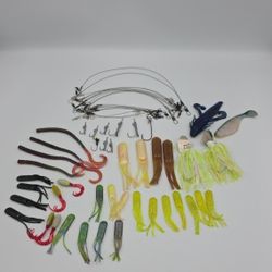 Lot Of 60 Variety Types Fishing Lures Hooks Worms Bugs Chatter Bait MultiColor 