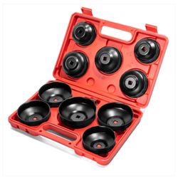10pc Universal Oil Change Filter Cap Ratchets Wrench Cup Socket Tool Set with Case25149