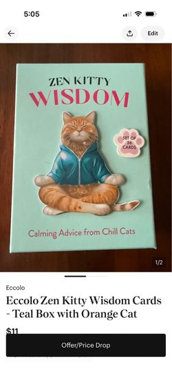 Eccolo Zen Kitty Wisdom Cards - Teal Box with Orange Cat