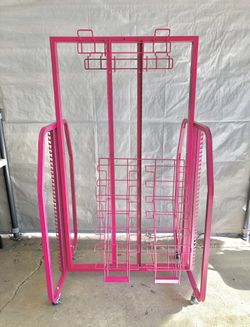 Retail Display Rack Pink Business Display with Wheels
