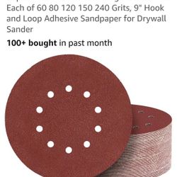 50pcs 9 inch 10 Hole Sanding Discs Set -10 Each of 60 80 120 150 240 Grits, 9" Hook and Loop Adhesive Sandpaper for Drywall Sander