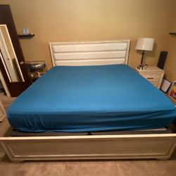 King Bed frame, Headboard, Dresser with Mirror, Box spring and Mattress 