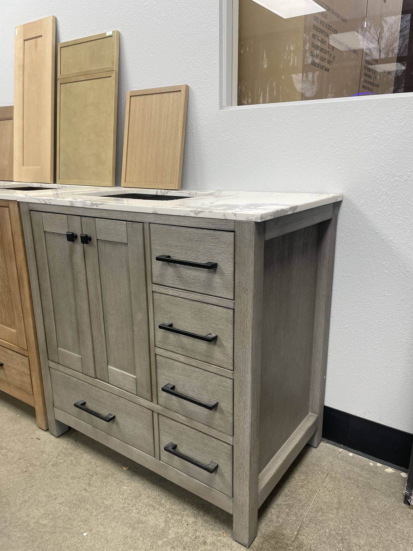 Bathroom vanity cabinet 36” solid mango Quartz top with sink and backsplash