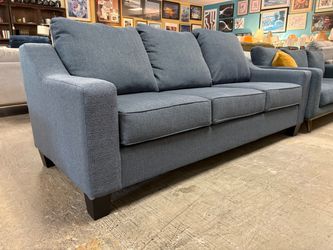 Slate Blue Fabric Slope Arm 3-Seat Sofa