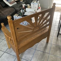 Wooden bench with hinge lid storage seat — oak colored