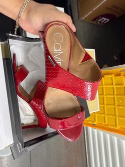 Calvin Klein Red Patent Leather Heeled Sandals