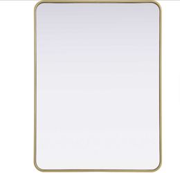 Elegant Lighting Remy Brass Rectangular Wall Mirror with Rounded Corners