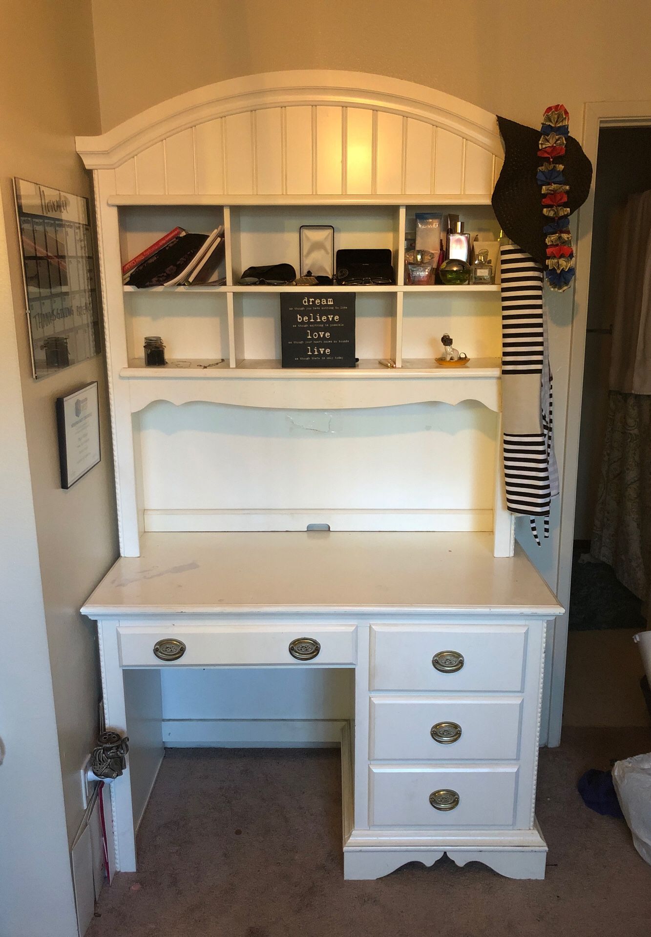 Free pick up by 2pm on 7/20: Desk with top shelves